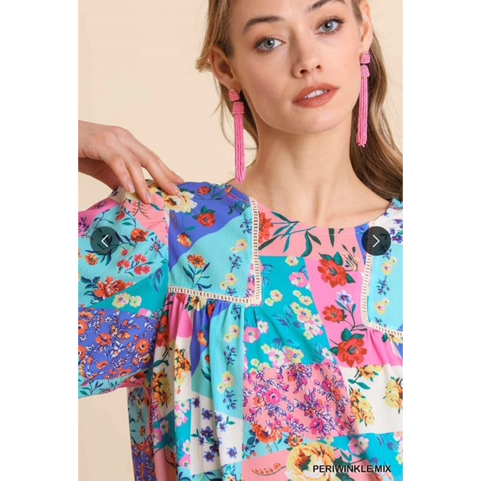 UMGEE - Mixed Print Crochet Trim Ruffle Sleeves Dress - Medium - Image 4