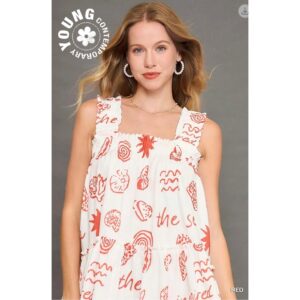 Umgee - Costal Abstract Print Tiered Dress - Small