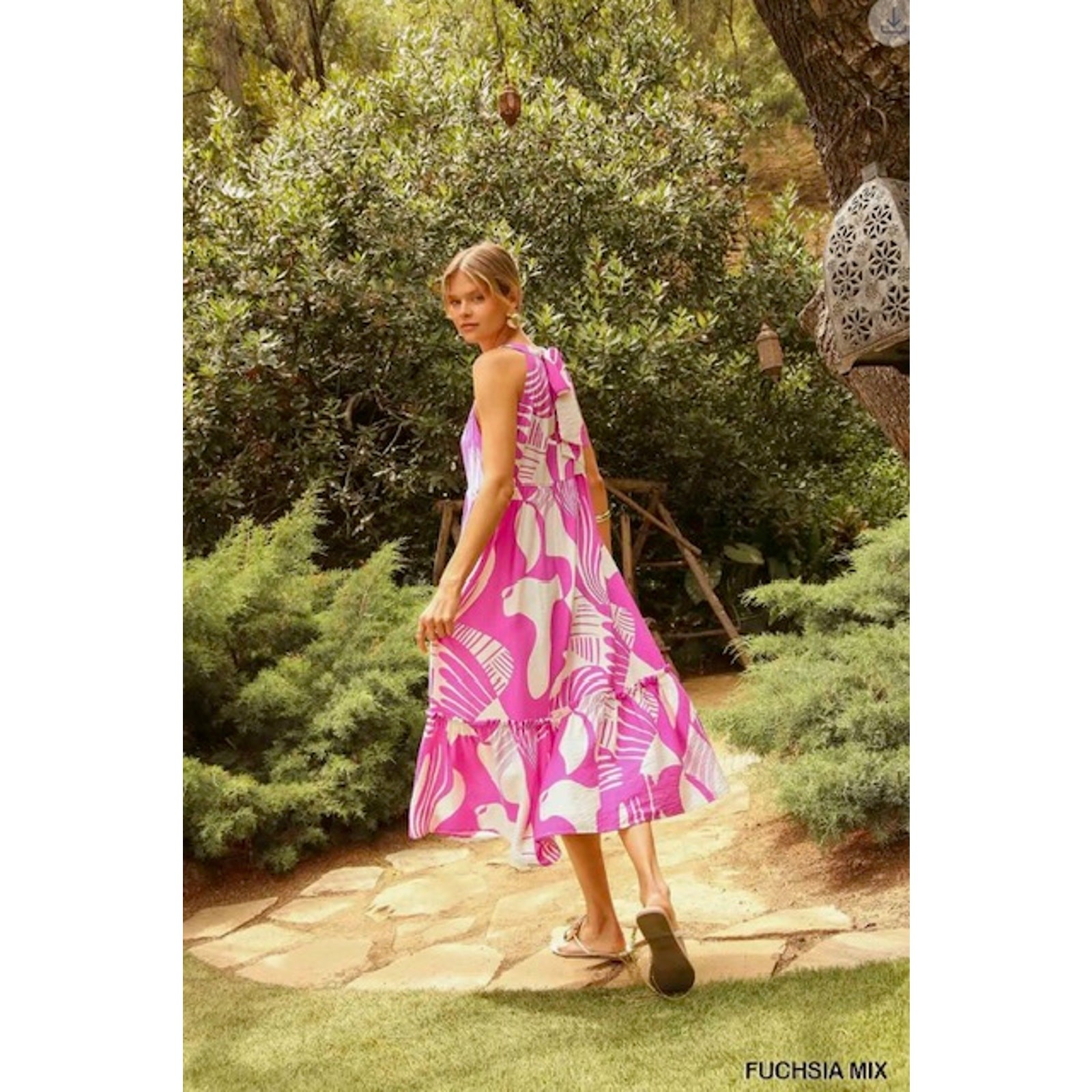 Umgee - Two-Tone Abstract Print Midi Dress - Medium - Image 3