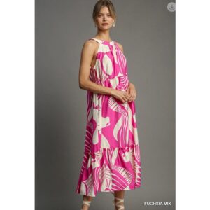 Umgee - Two-Tone Abstract Print Midi Dress - Medium