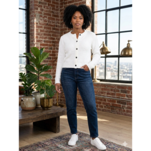 Zenana - Button Down Crew Neck Fuzzy Cardigan - Medium