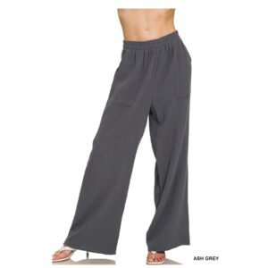 Zenana - Double Gauze Elastic Band Pants - Large