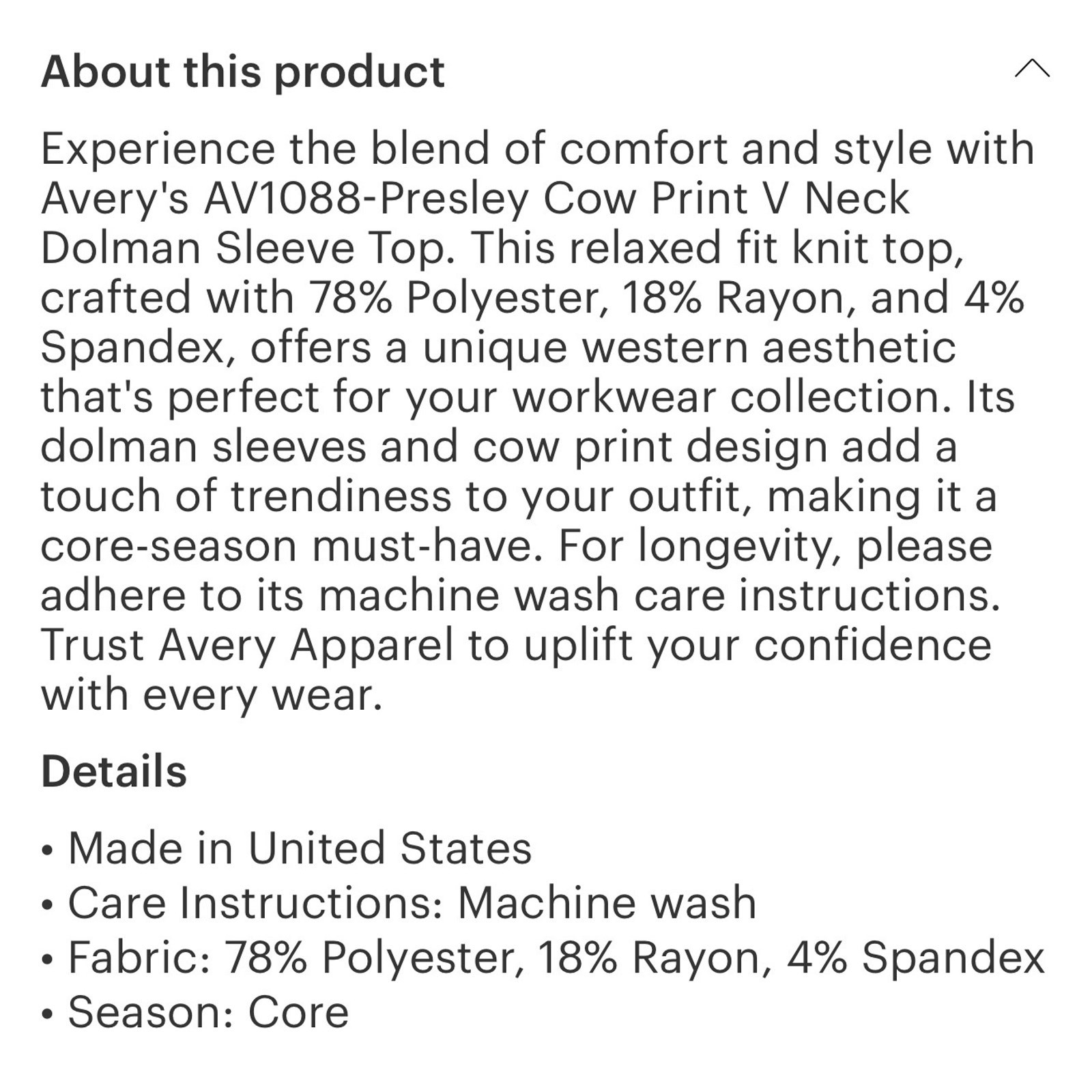 Avery - Cow Print V-Neck Dolmab Sleeve Top - Large - Image 6