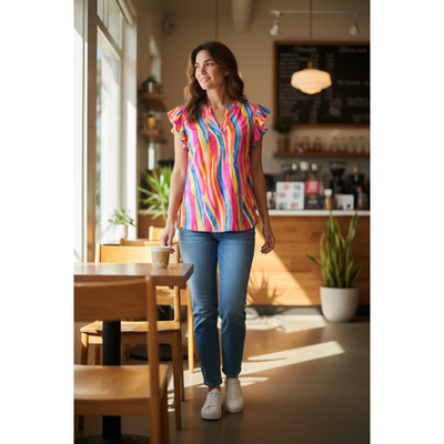 Dear Scarlett - Colorful Flutter Sleeve Lizzy Top - Medium - Image 7