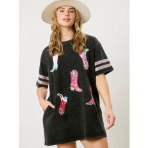 Fantastic Fawn - Cowboy Boots Dress with Bling, Sequin and Pockets - Small