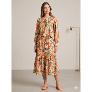 Lovelo - Floral Fall Prairie Midi Dress - Small