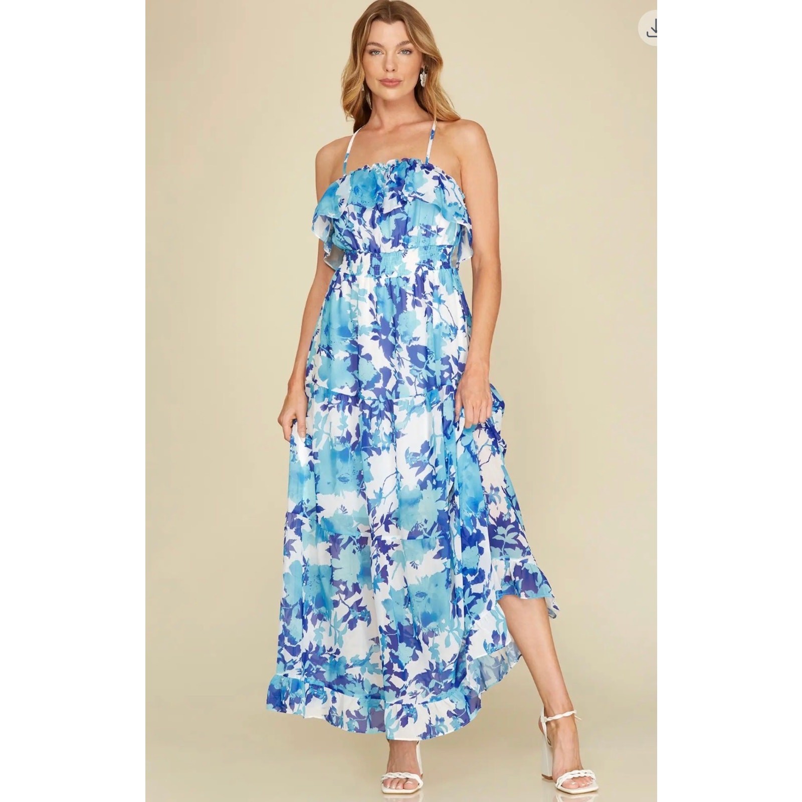 She + Sky - Ruffled Tube Floral Maxi Dress - Medium - Image 3