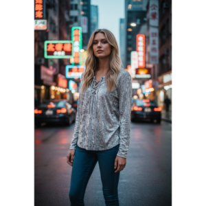 The "Silver Tide" Lace Up Top - Large