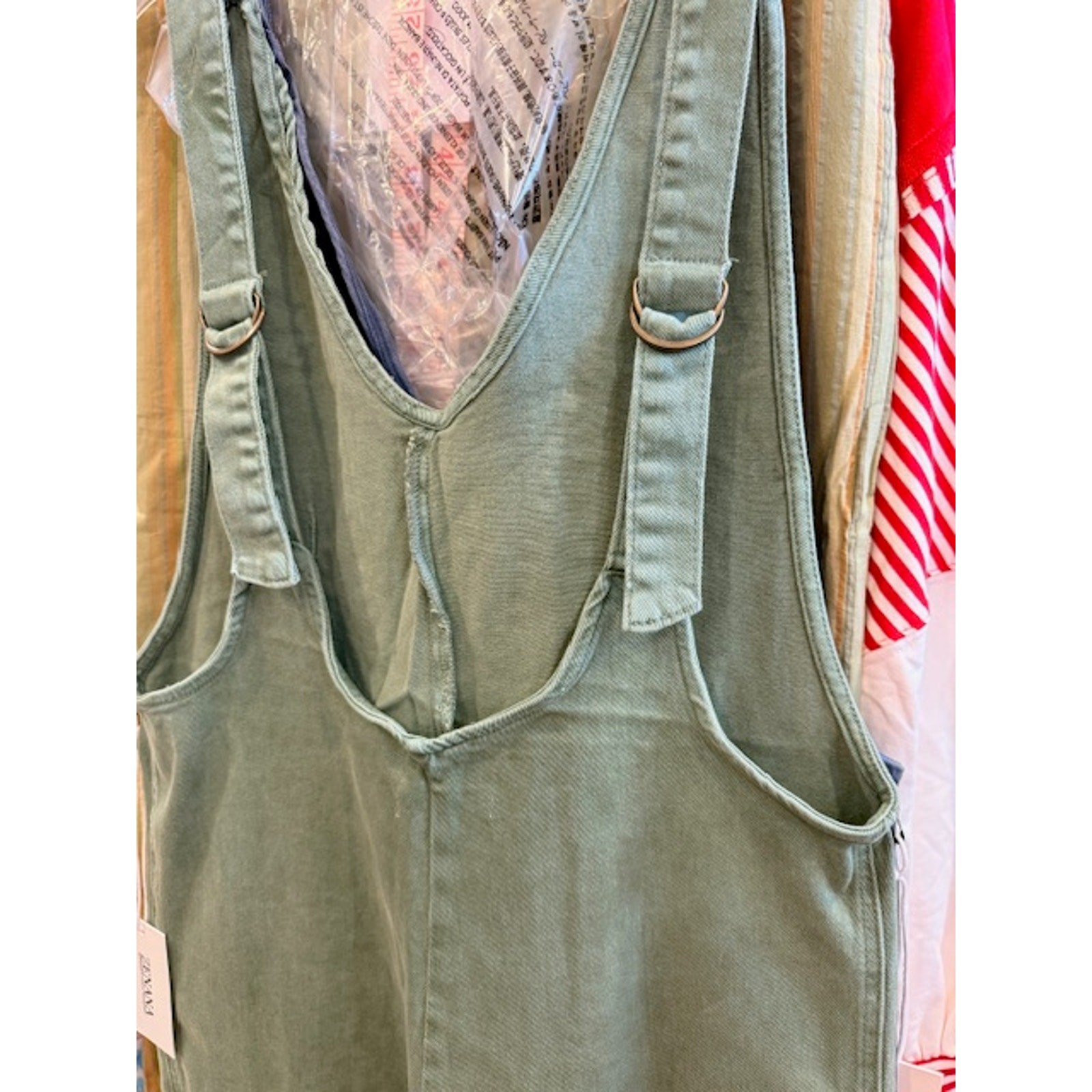Zenana - Denim Overalls with Adjustable Strap Jumpsuit (Olive) - LARGE - Image 6