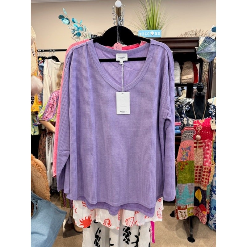 Andree by UNIT - Lavender Waffle Long Sleeve Top - 1X - Image 4