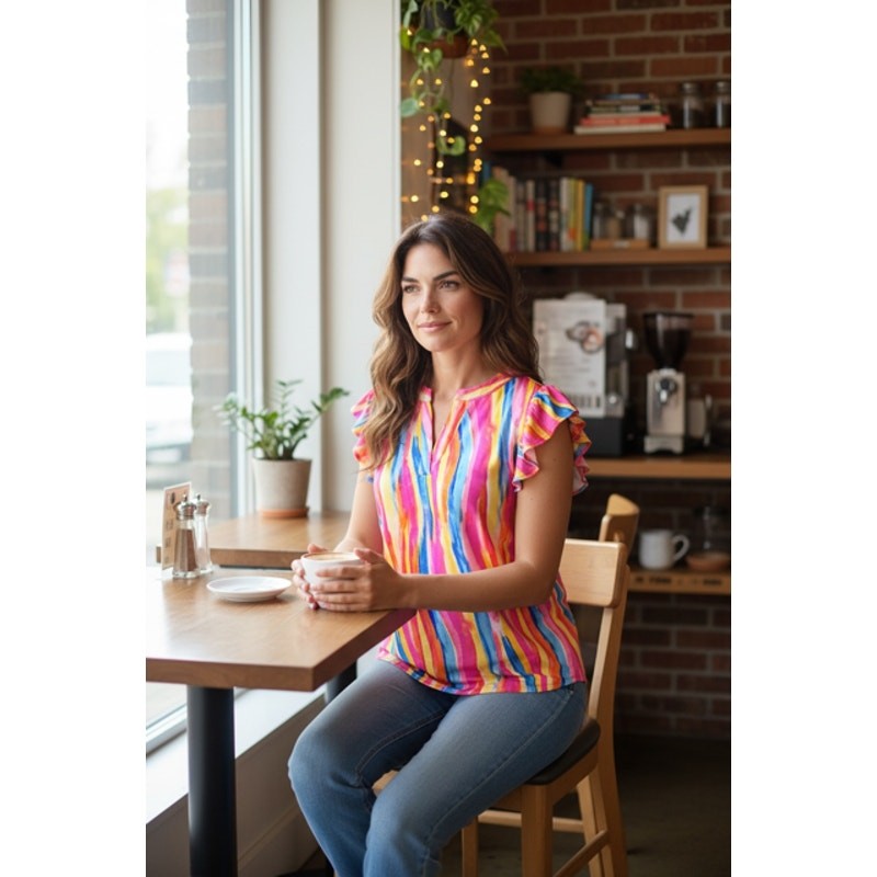 Dear Scarlett - Colorful Flutter Sleeve Lizzy Top - Small - Image 6