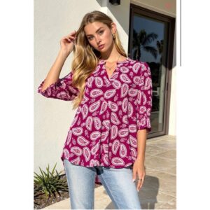 Dear Scarlett - Sangria Surf Paisley Smocked Lizzy Top - Medium
