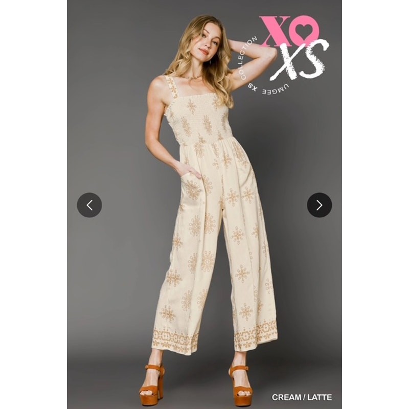 UMGEE - Boho Embroidered Smocked Jumpsuit - X Small