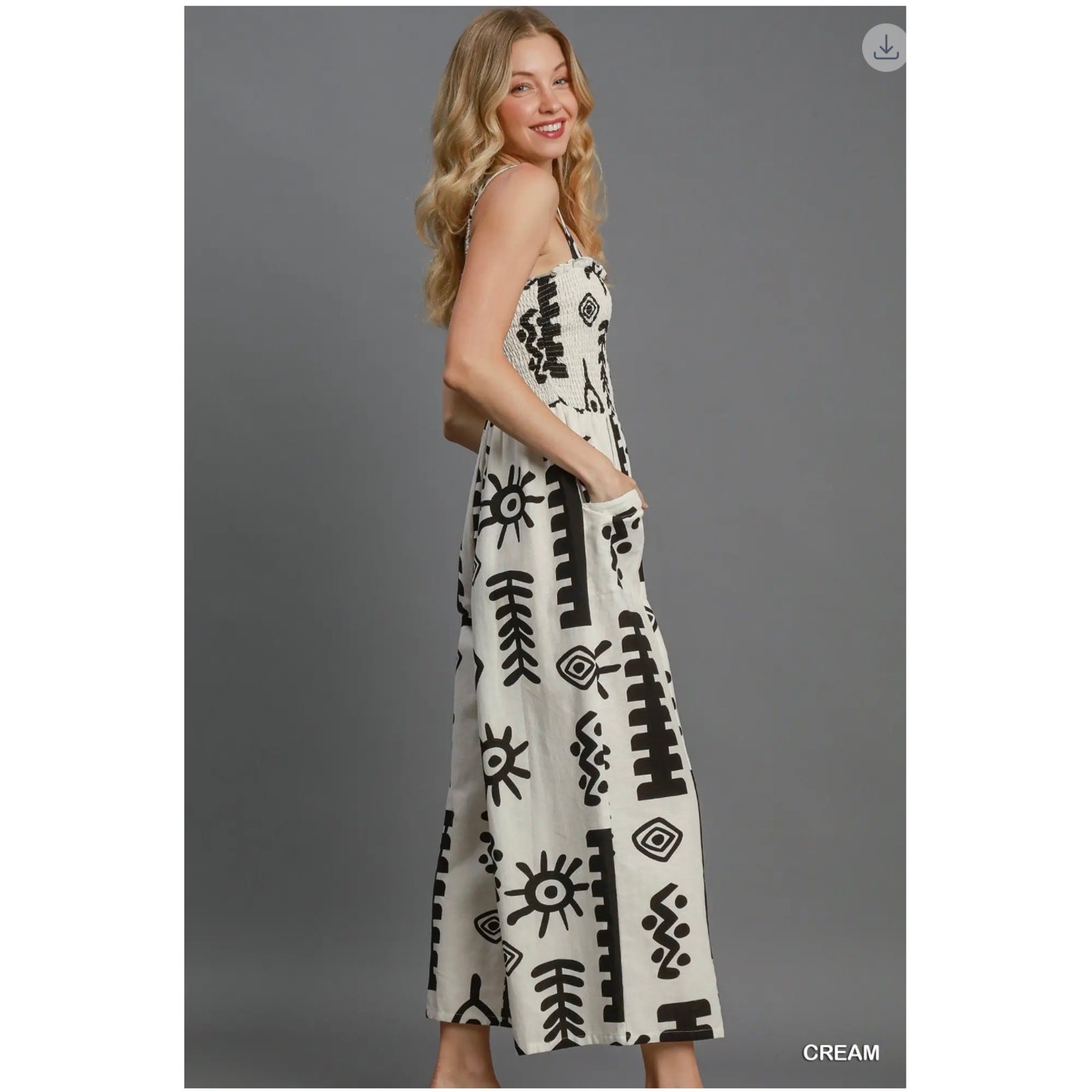 Umgee - Abstract Print Smocked Jumpsuit - Large - Image 4