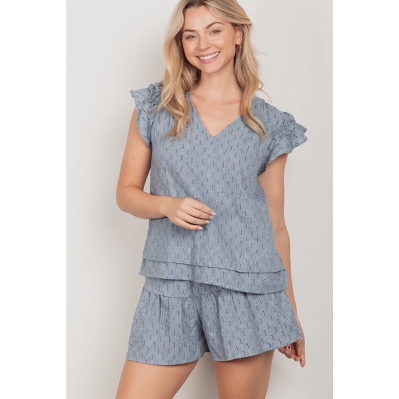 VERY J - Solid Cotton Woven Cute Top & Shorts Set - Small - Image 3