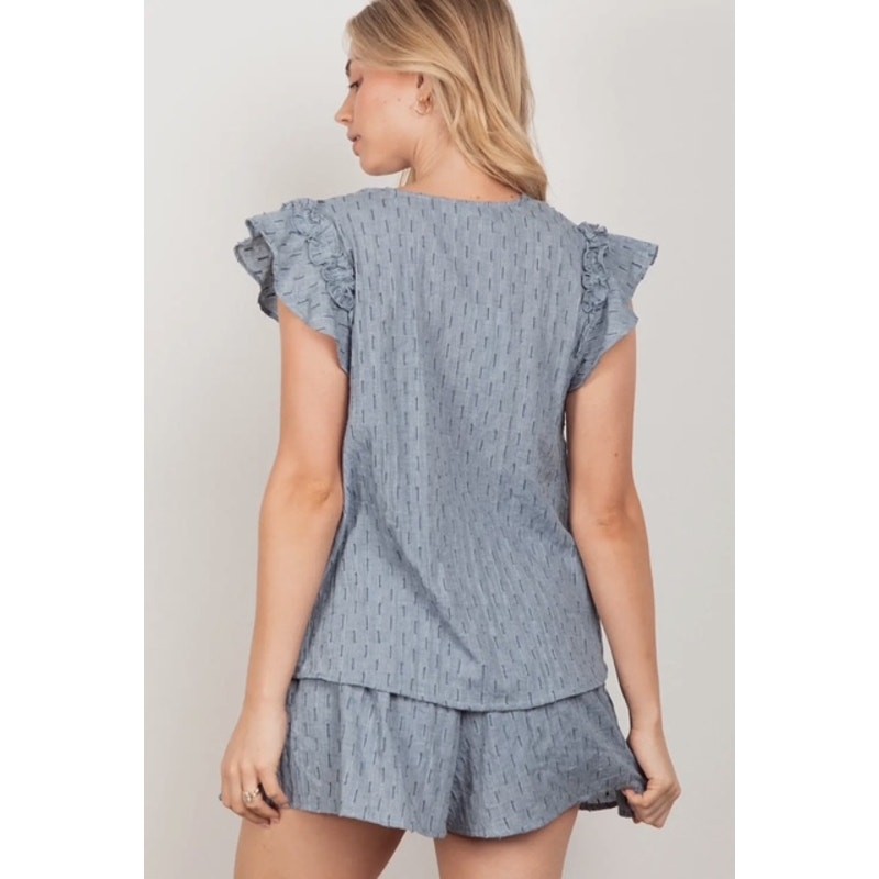 VERY J - Solid Cotton Woven Cute Top & Shorts Set - Small - Image 4