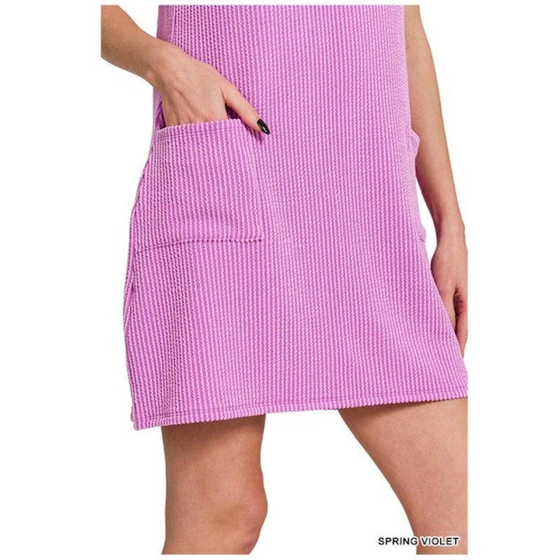 Zenana - Corded Rib Sleeveless Tank Mini Dress with Pockets - Small - Image 4