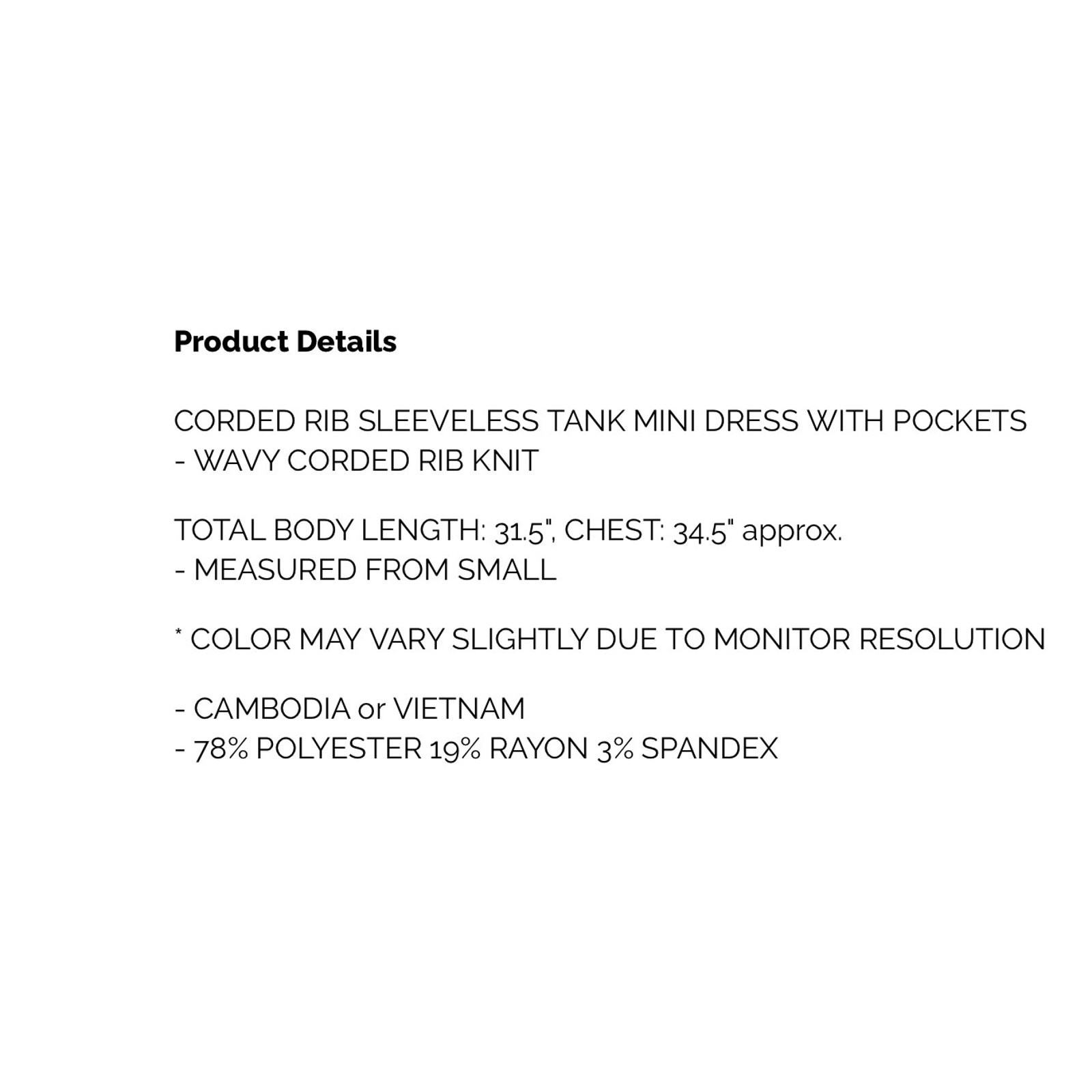 Zenana - Corded Rib Sleeveless Tank Mini Dress with Pockets - Small - Image 8