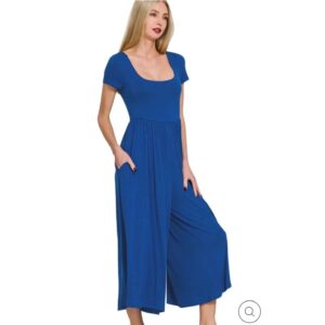 Zenana - Double Layered Short Sleeve Jumpsuit - Large