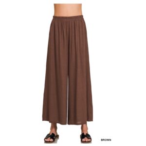 Zenana - Woven Pleated Linen Blend Wide Leg Pants - XLarge
